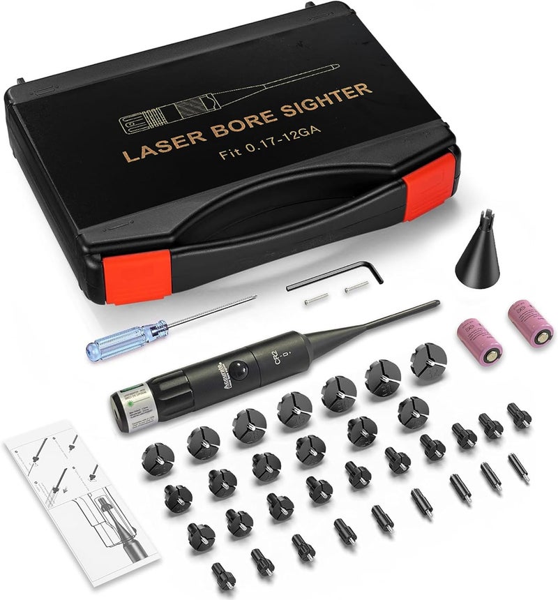 UUQ Professional Laser Bore Sight Kit with Button Switch,Red/Green Laser with 32 Adapters for 0.17 to 12GA Calibers,Suitable for Pistol Rifle Airsoft & Shotgun,Powerful Hunting Equipment - Image 3
